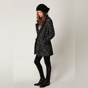 Free People Tweed Black Coat